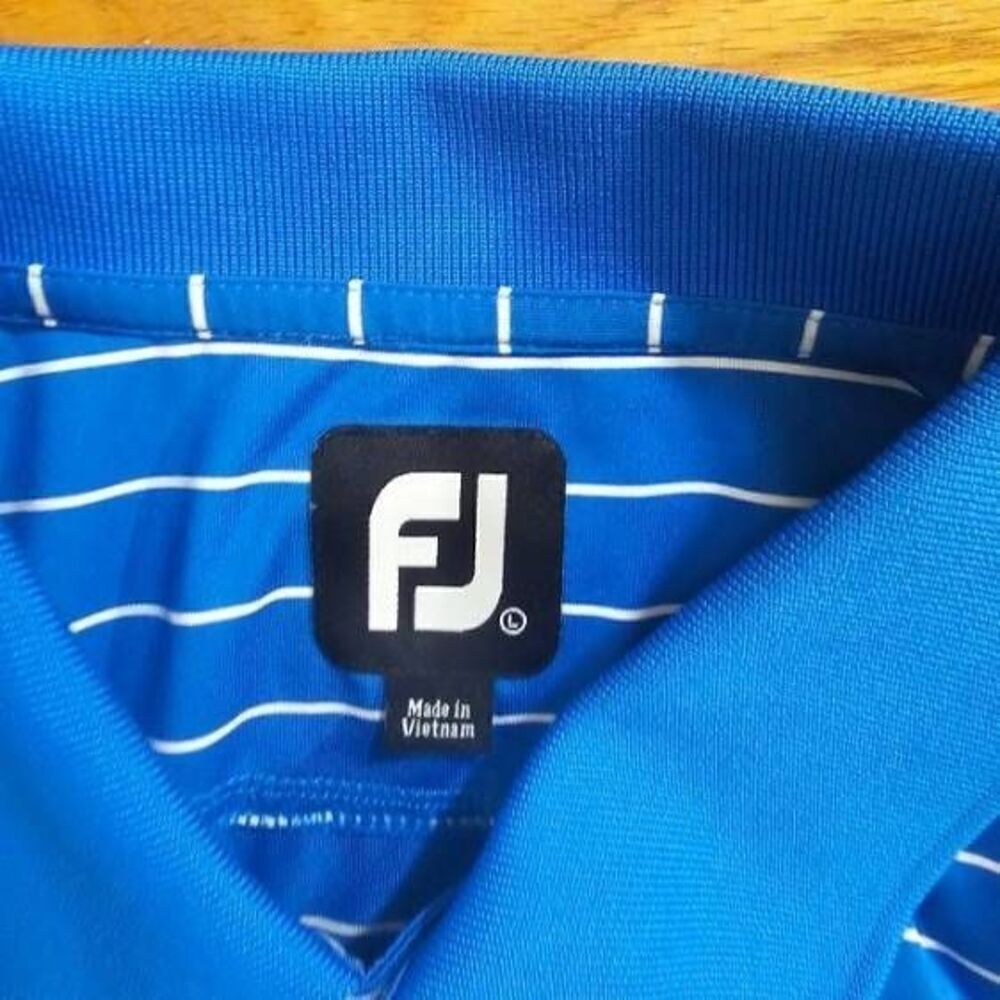 FootJoy Mens Large Blue Striped Stretch Golf Polo Shirt - Picture 6 of 7